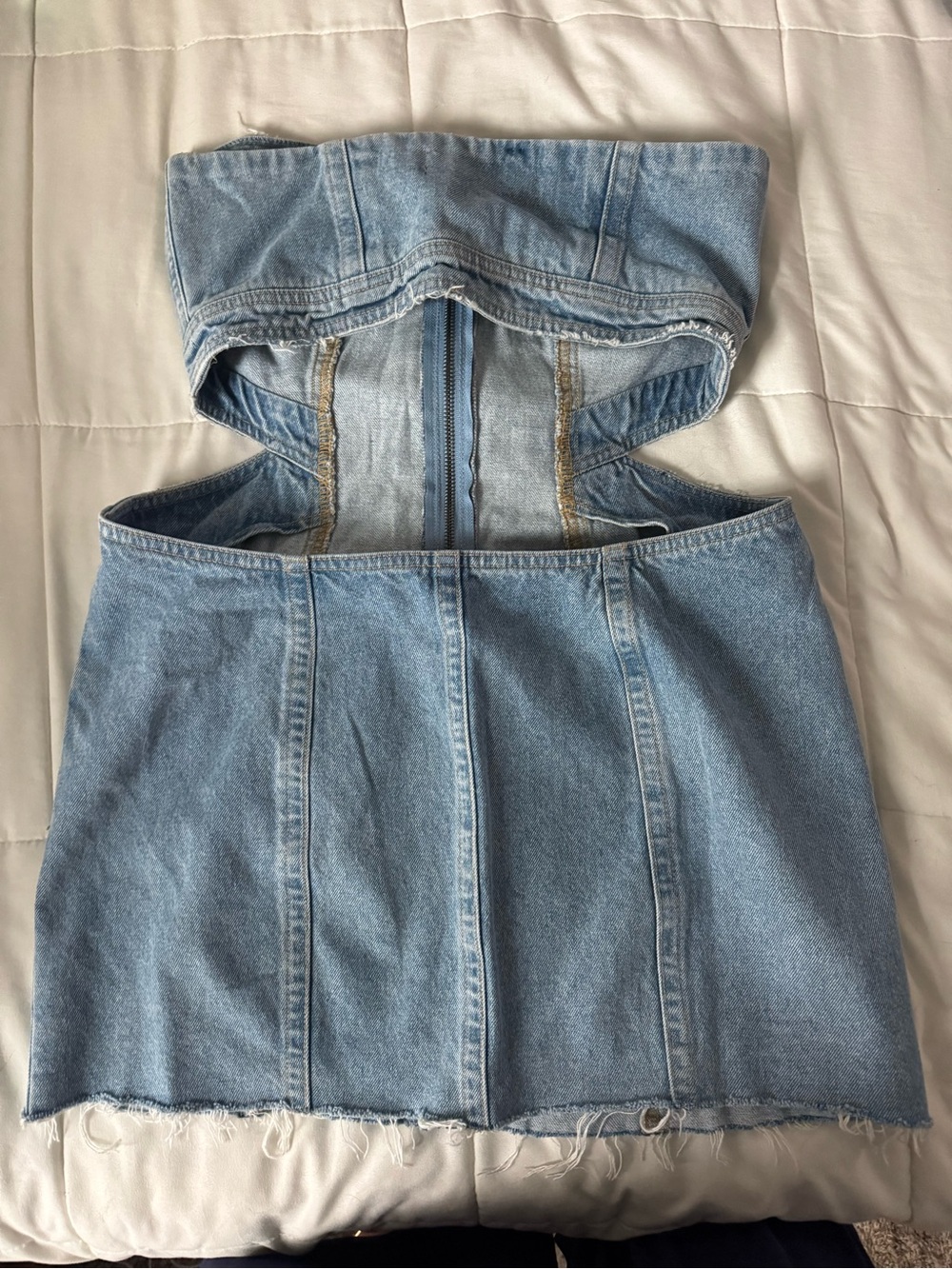 DUNDAS x Revolve Strapless Light Blue Denim Mini Dress with Cutouts - Picture 4 of 9